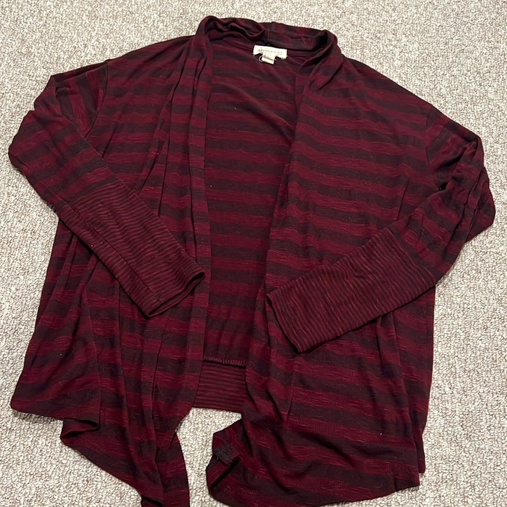 Forever21 lightweight cardigan, heathered maroon and black stripe, size L GUC!